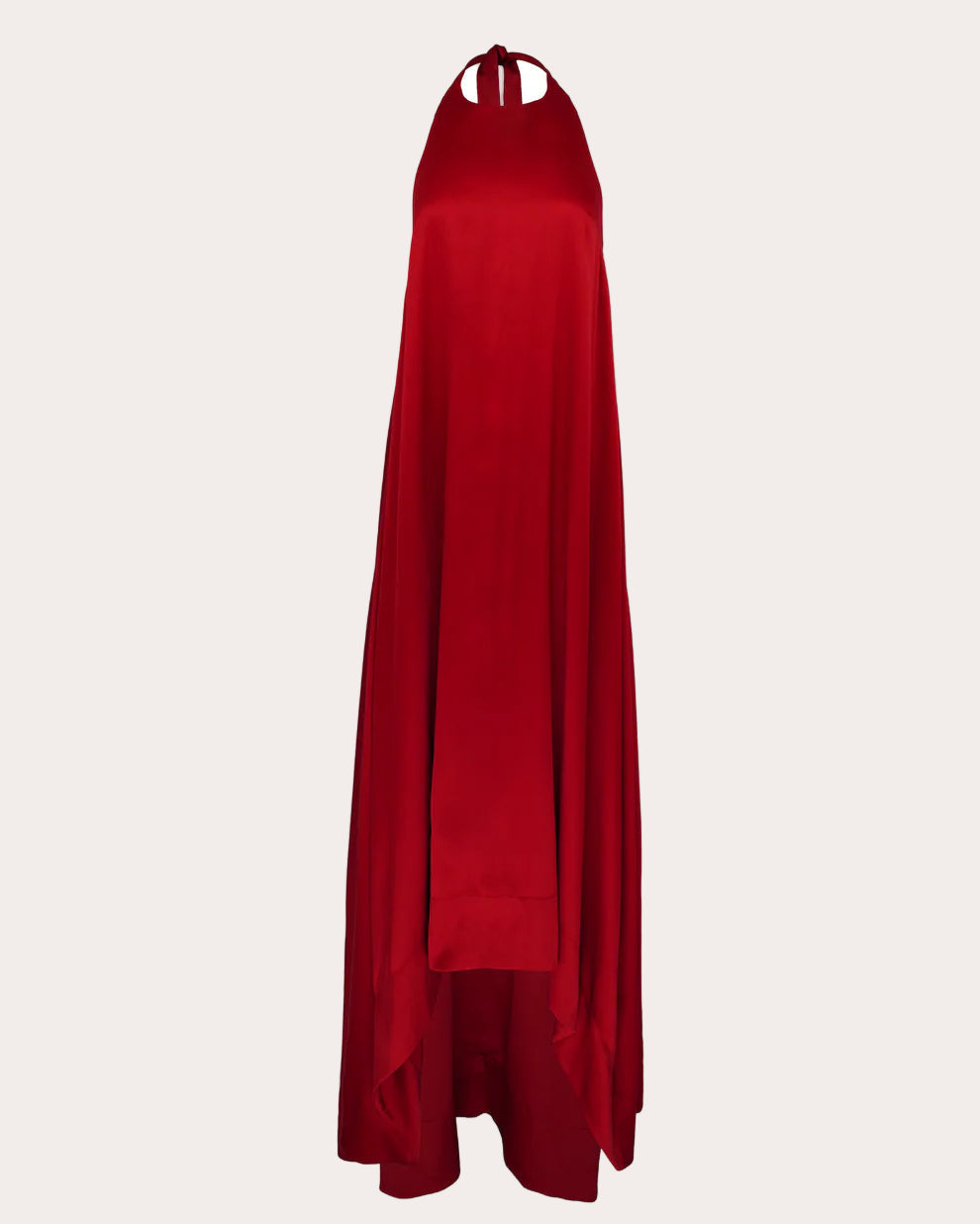 Liora Satin High-Low Halter Maxi Dress