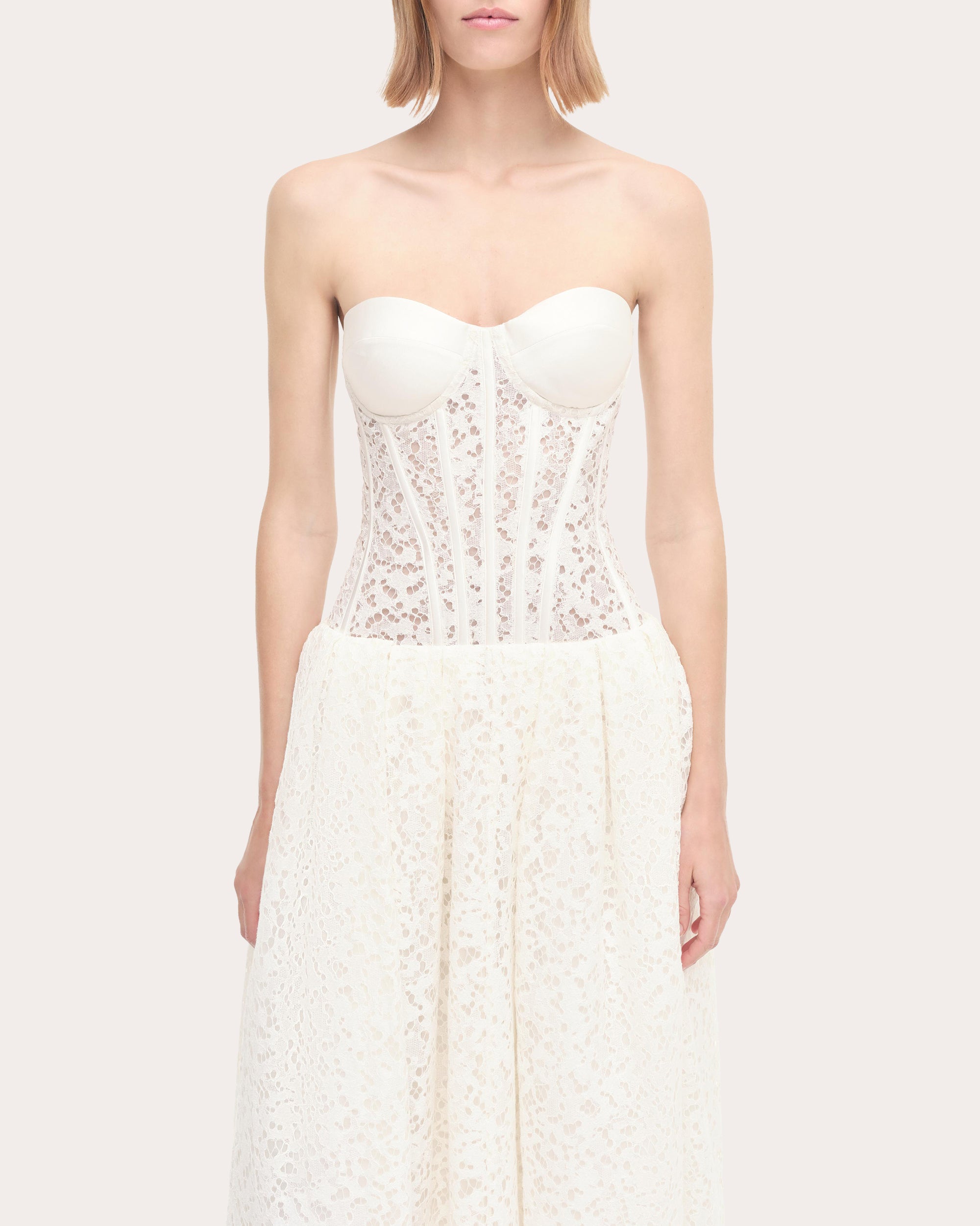 Evangeline Satin Lace Combo Bustier Dress