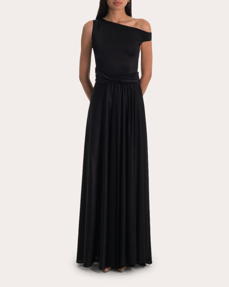 Geneve Asymmetric Ruched Jersey Gown