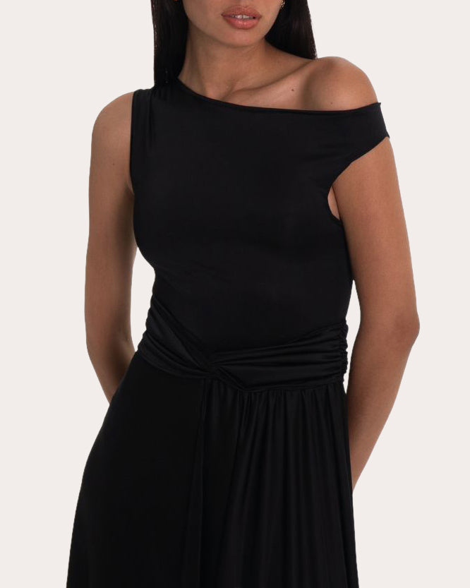 Geneve Asymmetric Ruched Jersey Gown