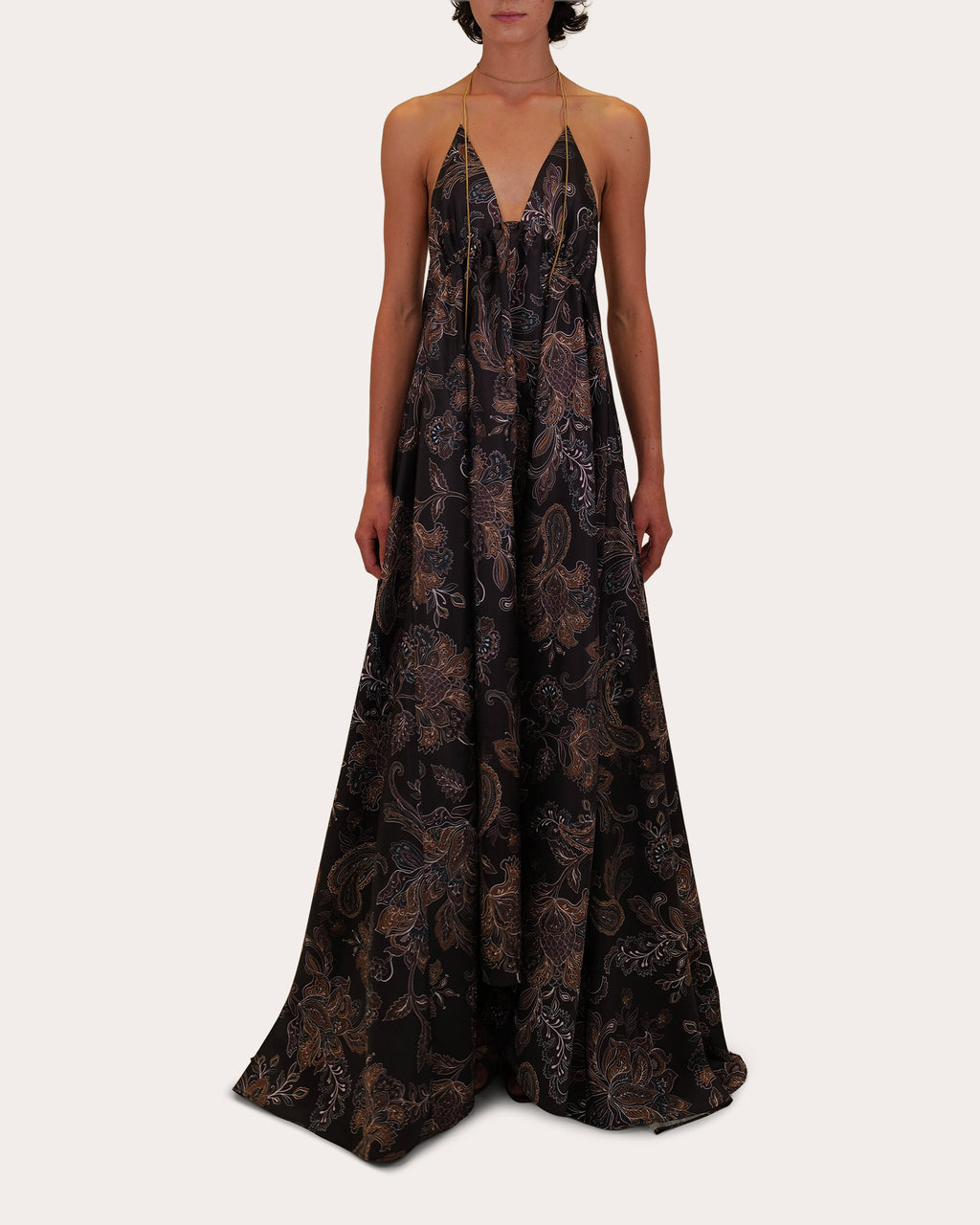 Kitty Olesia Paisley Taffeta Halter Gown
