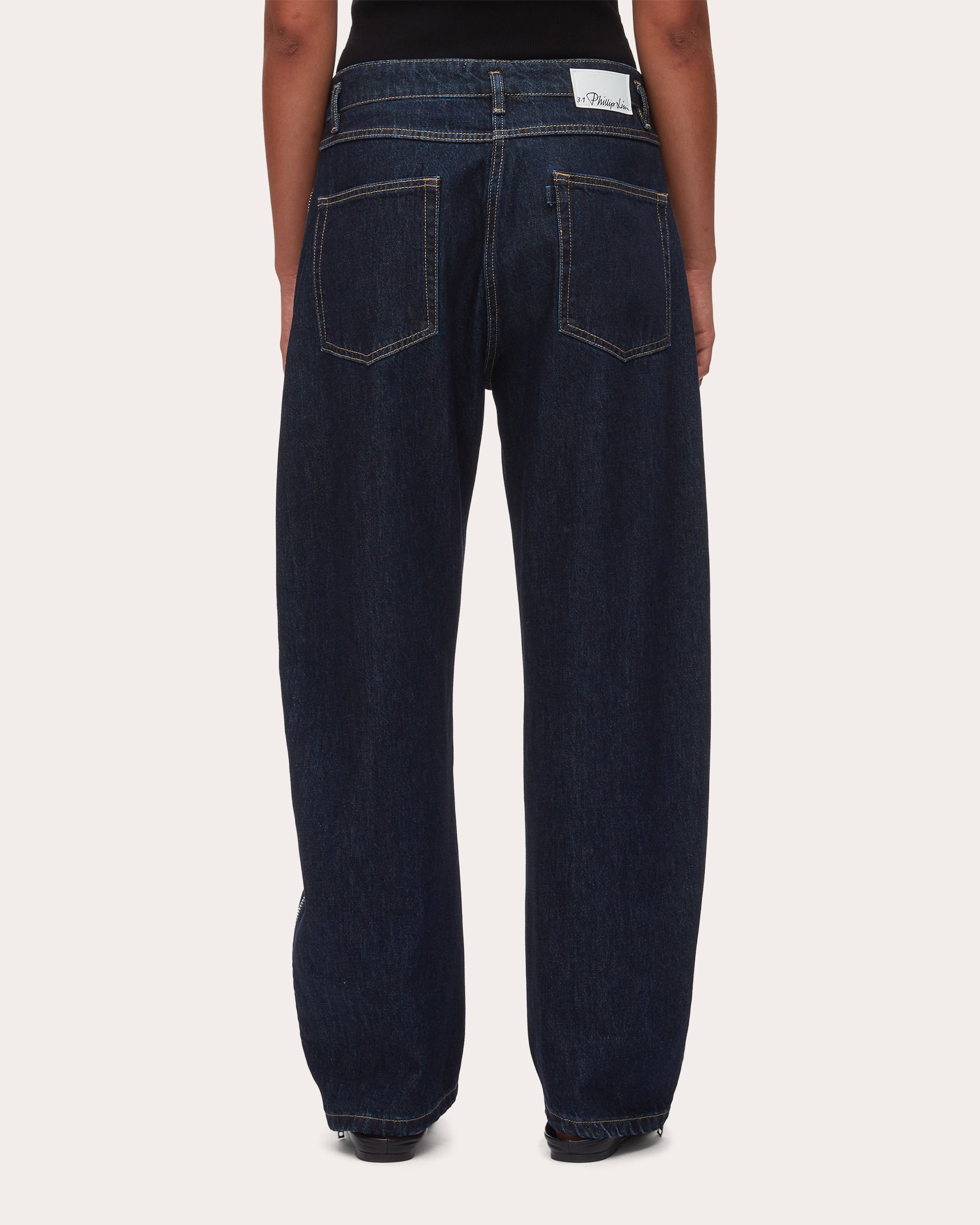 Denim Twill Zip Curved-Leg Jeans