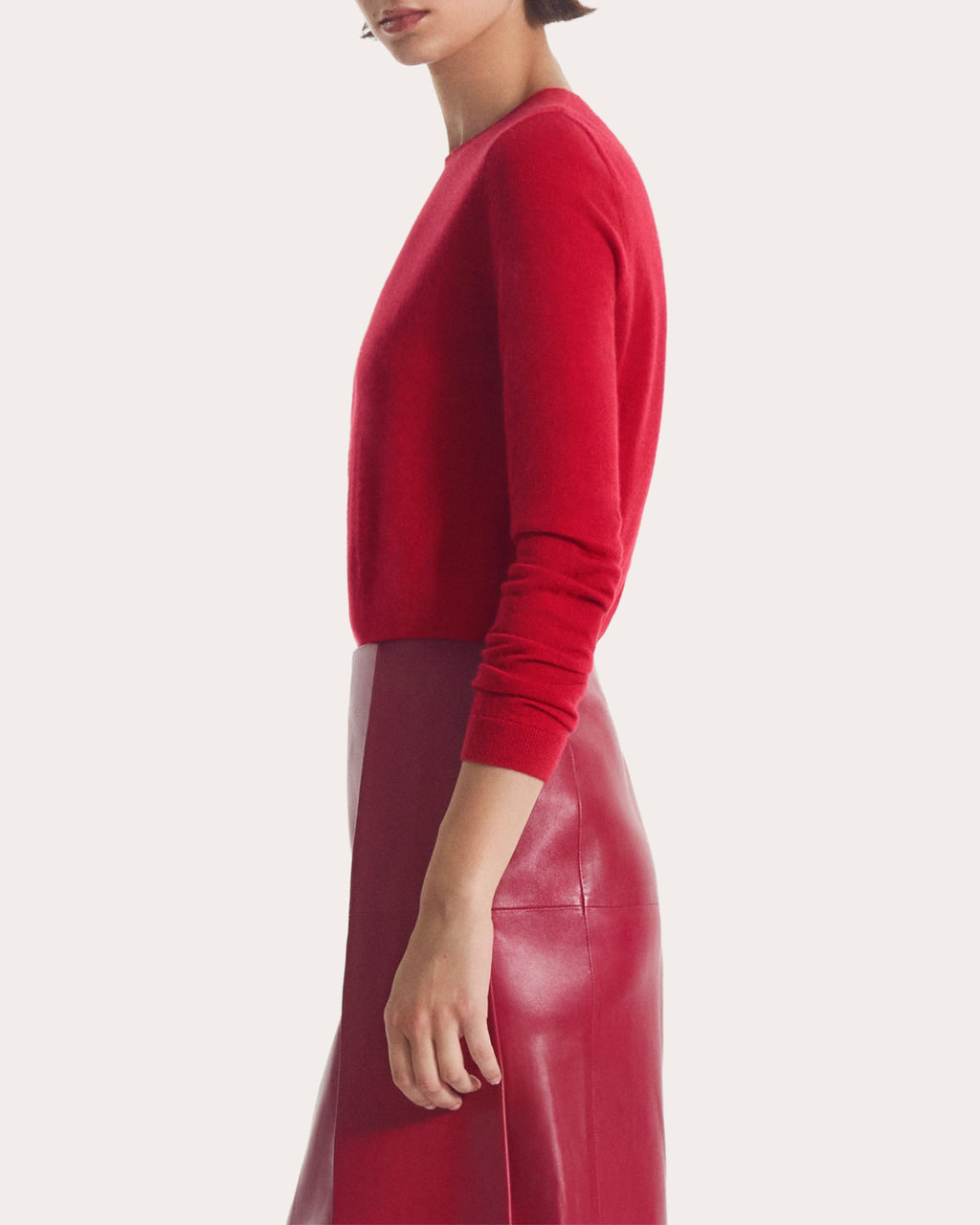 Cashmere Knit Rolled Crewneck Sweater