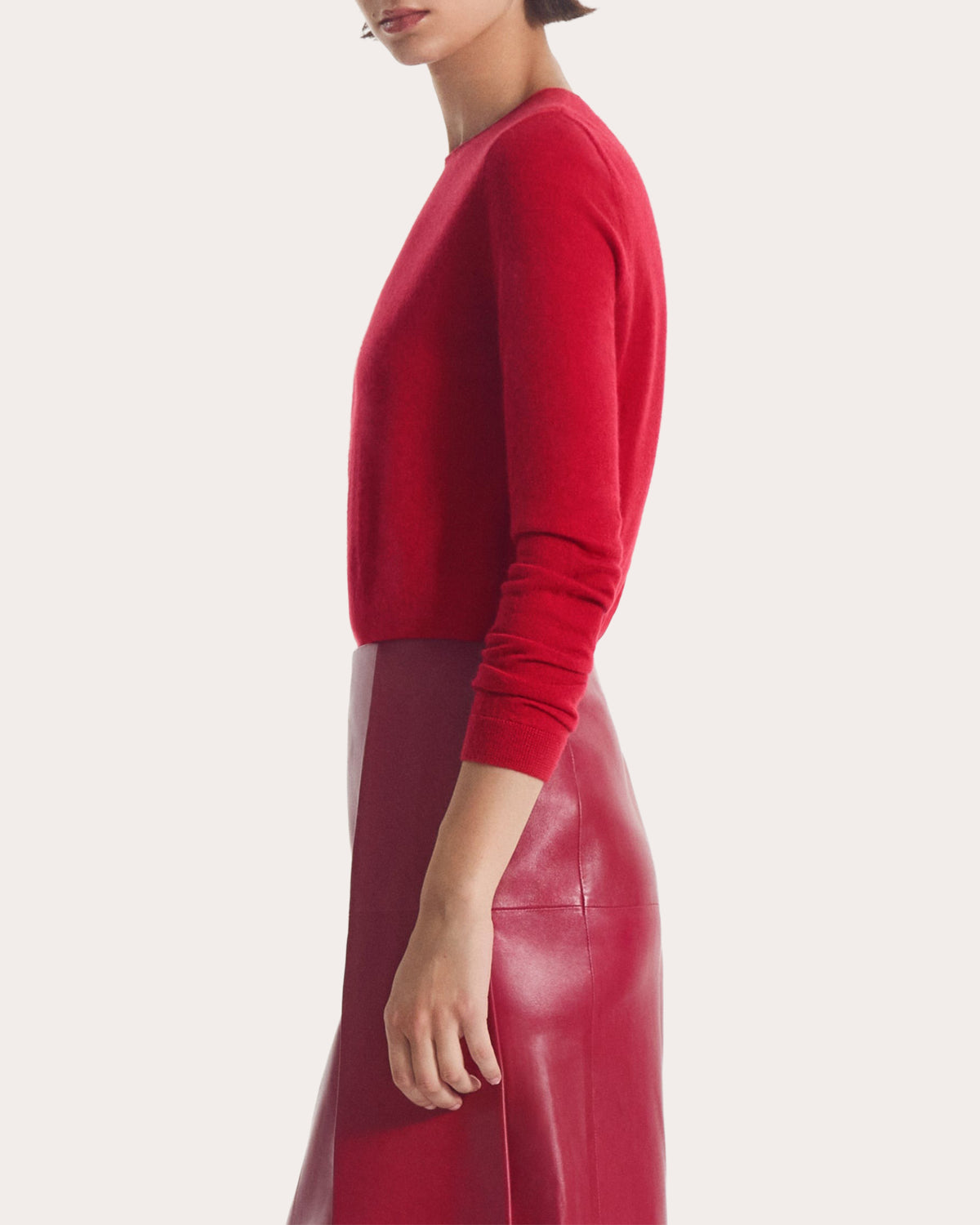 Cashmere Knit Rolled Crewneck Sweater