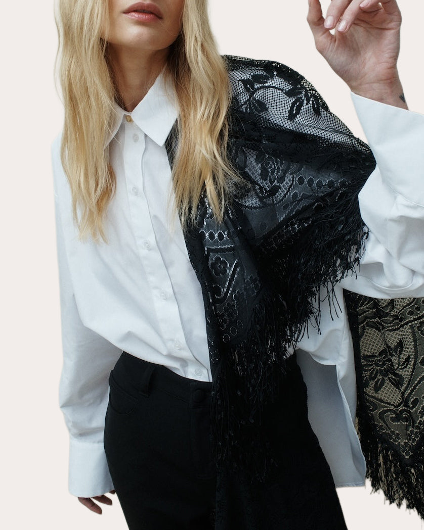 Lowel Poplin Fringed Shawl Shirt
