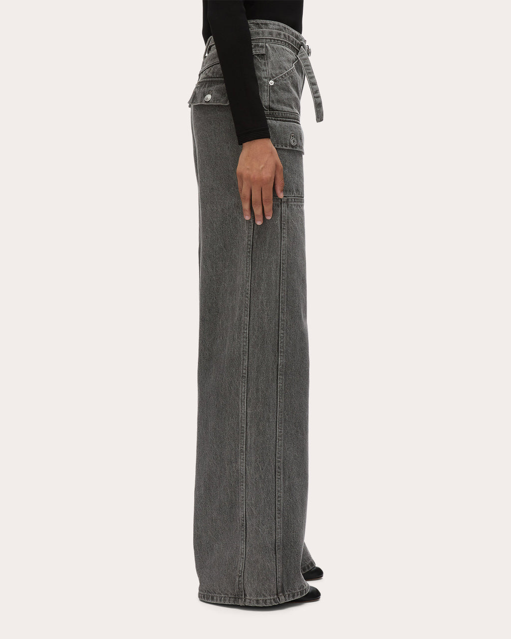 Belted Acid-Washed Wide-Leg Cargo Jeans