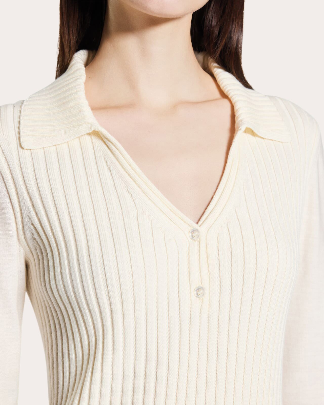 Ribbed Wool Collared Polo Sweater