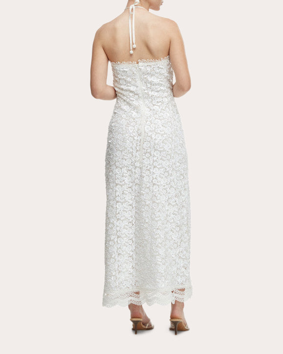 Beso de Luna Floral Sequin Halter Maxi Dress