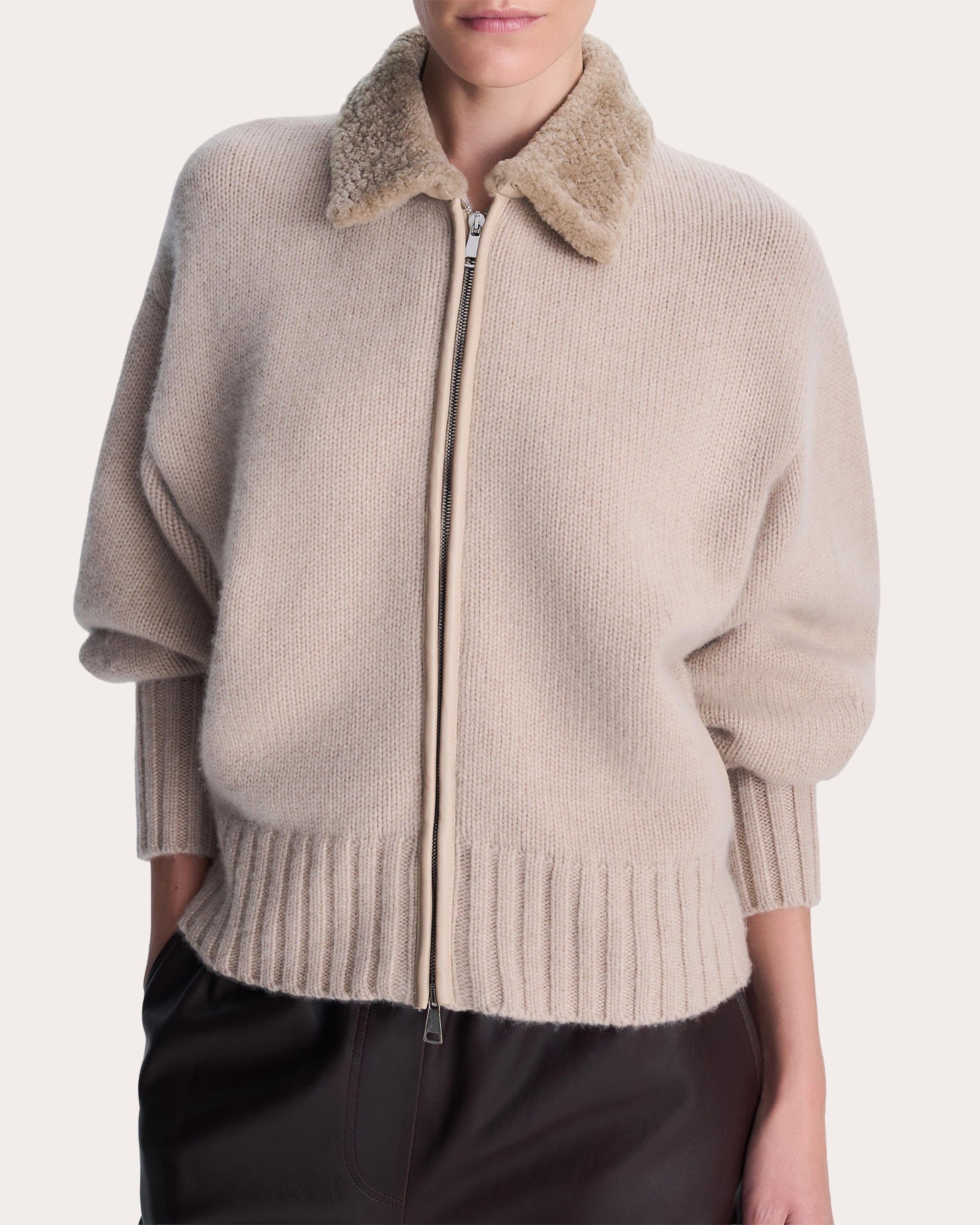 Zorina Wool Cashmere Zip-Front Cardigan
