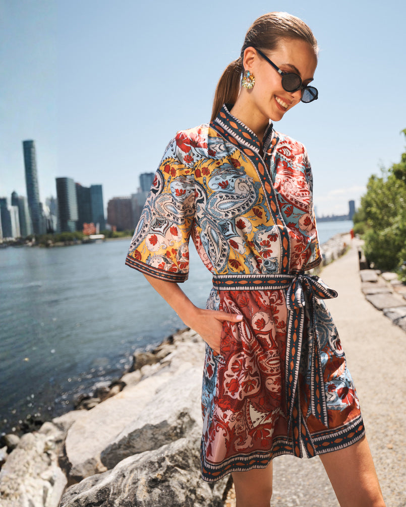 Aracati Patchwork Twill Mini Shirt Dress