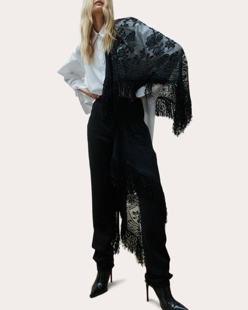 Lowel Poplin Fringed Shawl Shirt