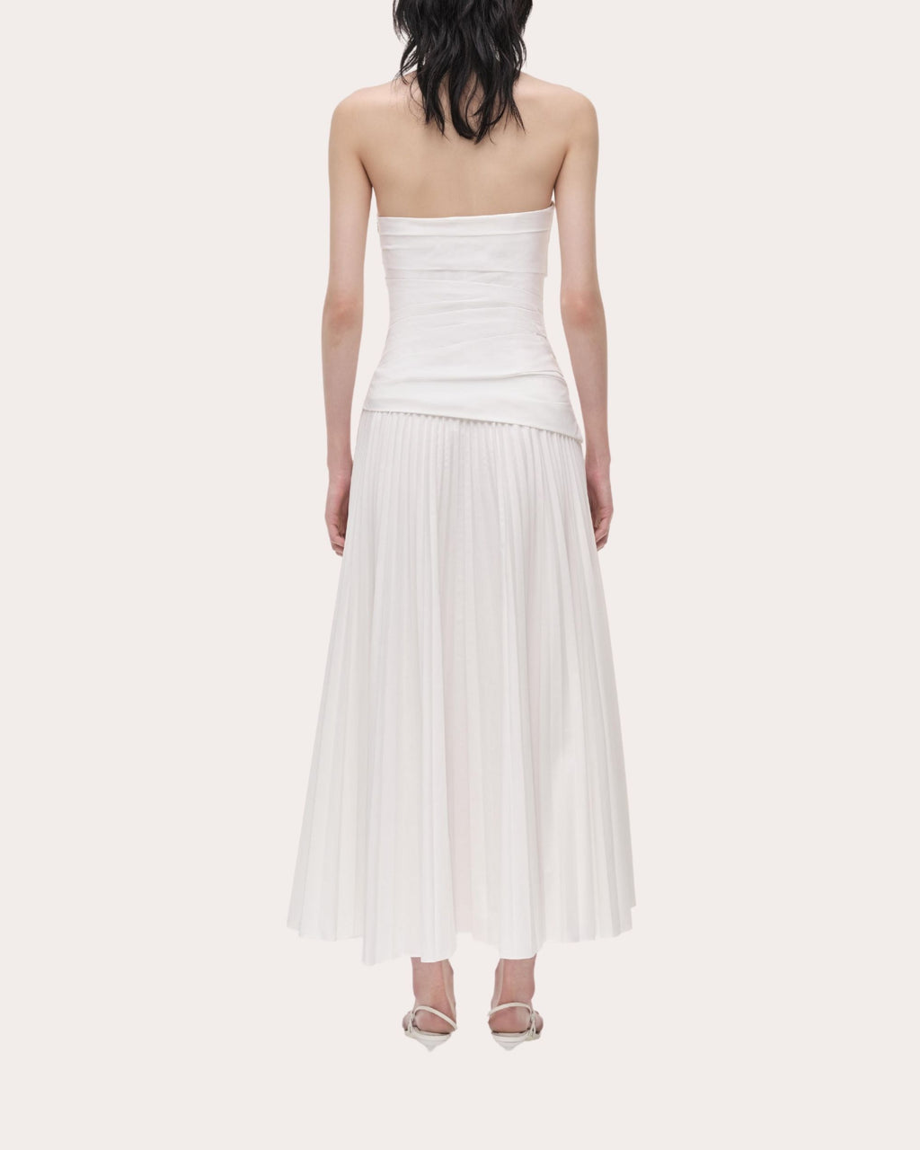 Arie Pleated Poplin Strapless Bustier Midi Dress