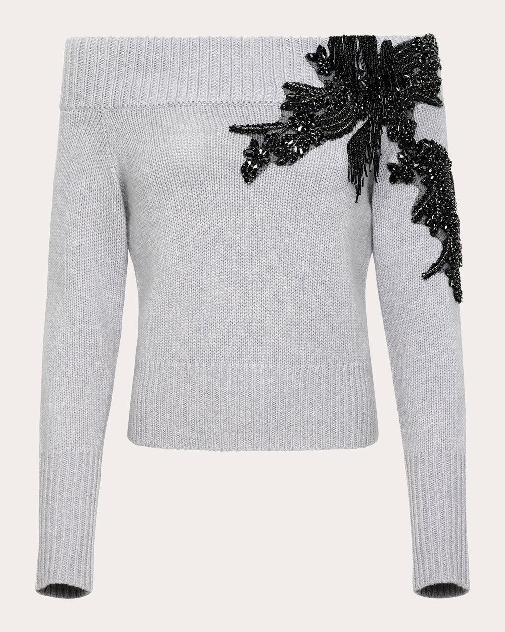Nolt Beaded Wool Cashmere Off-Shoulder Sweater