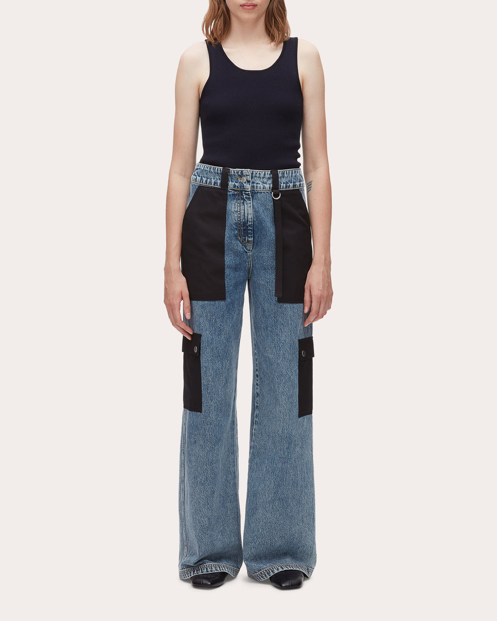 Denim Cargo Combo Wide-Leg Jeans
