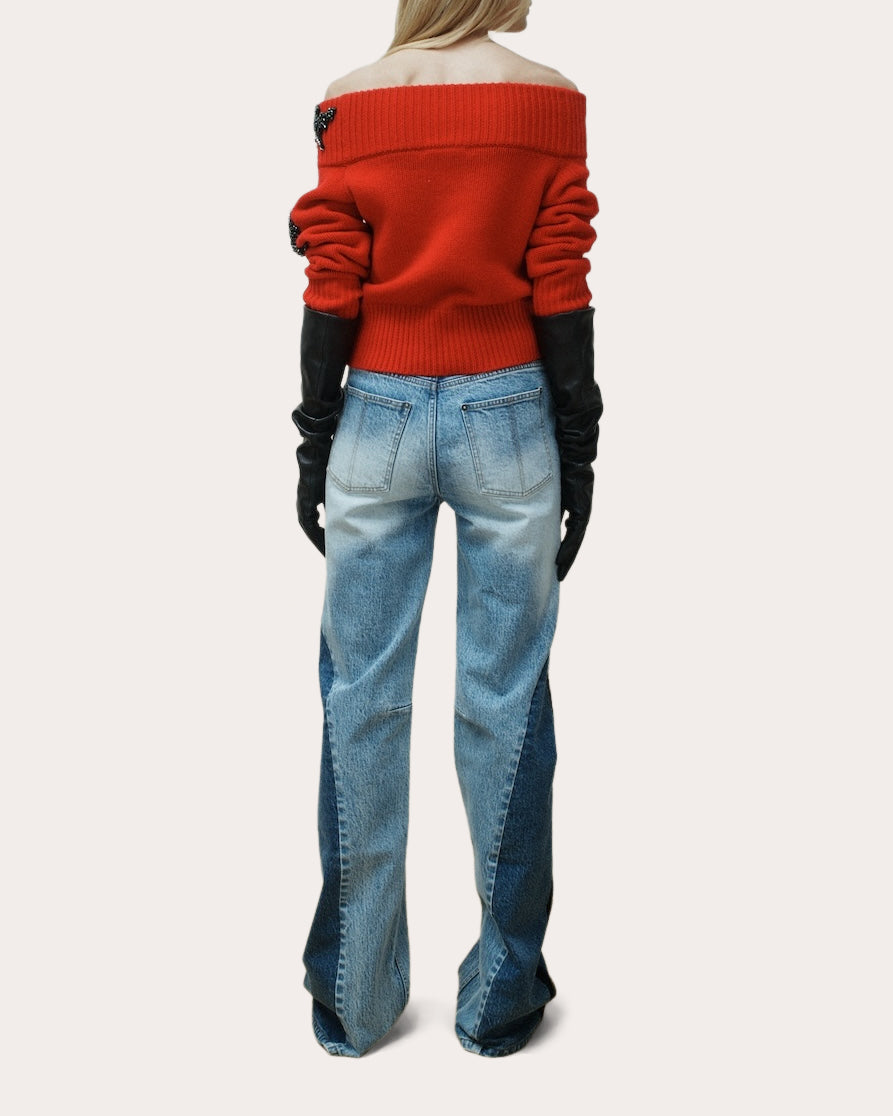 Nolt Beaded Wool Cashmere Off-Shoulder Sweater