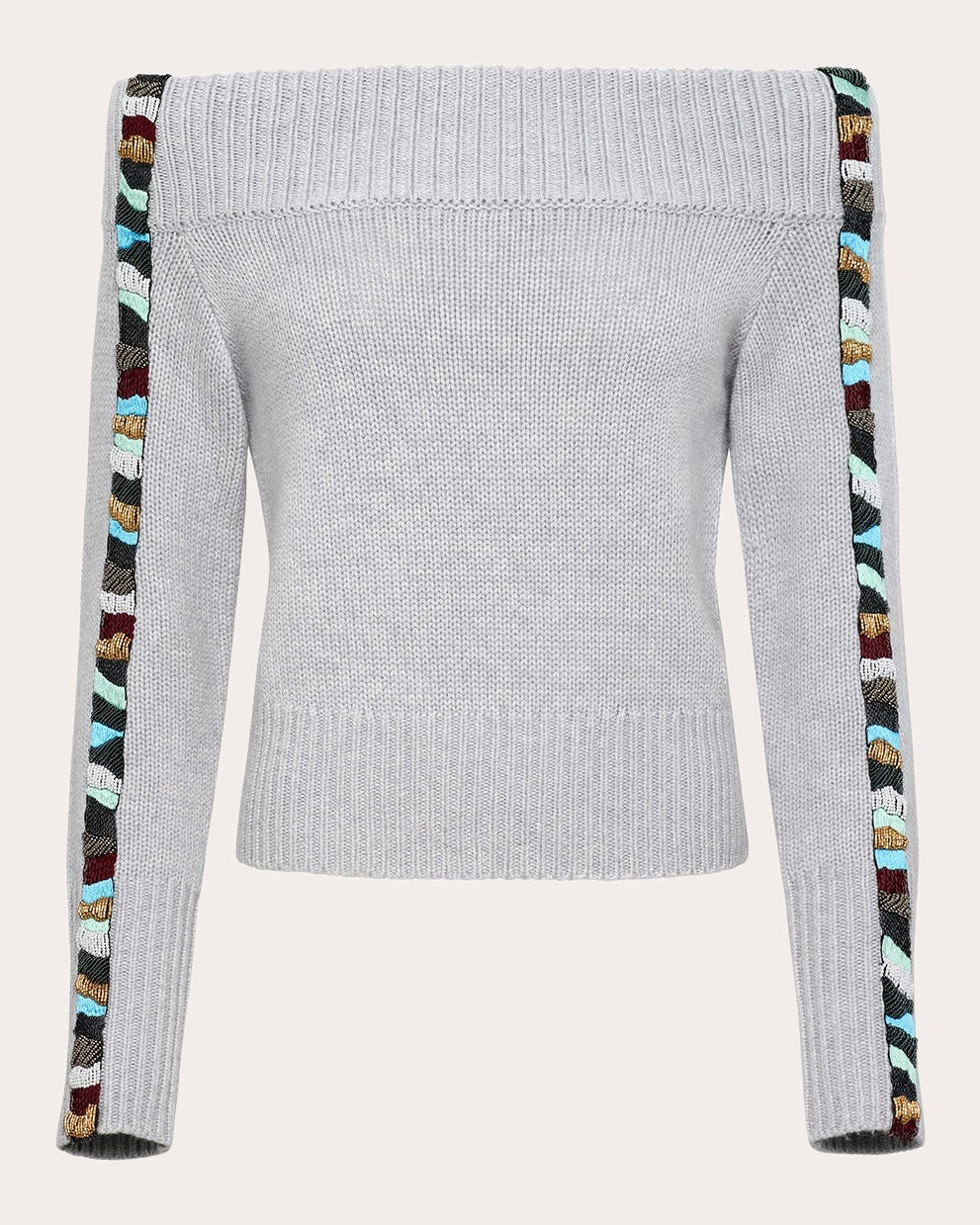 Trevor Beaded Wool Cashmere Off-Shoulder Sweater