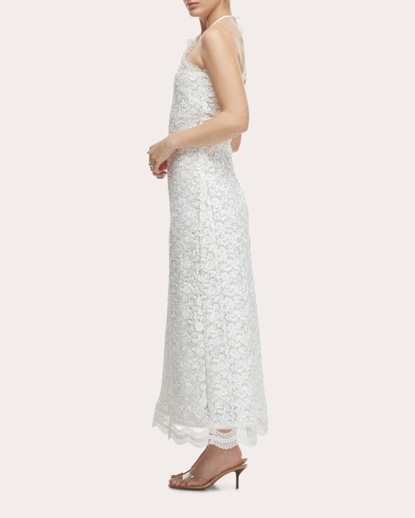 Beso de Luna Floral Sequin Halter Maxi Dress