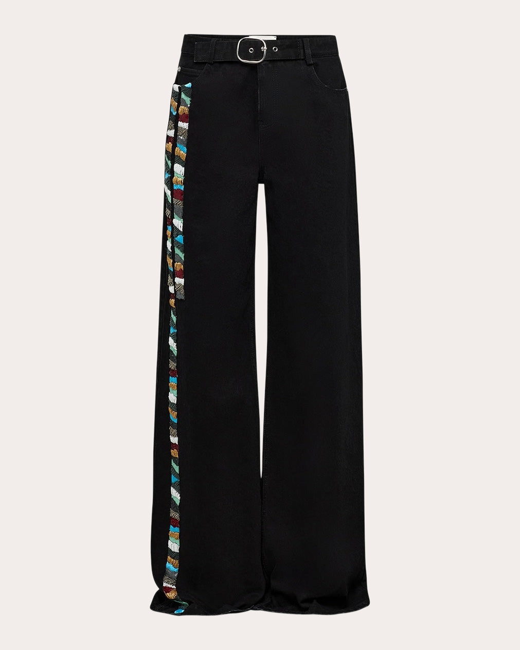 Lio Embroidered Belted Wide-Leg Jeans