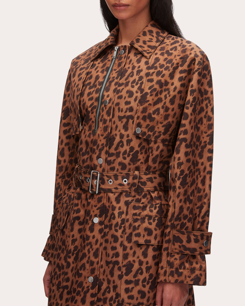 Leopard Twill Belted Trench Coat