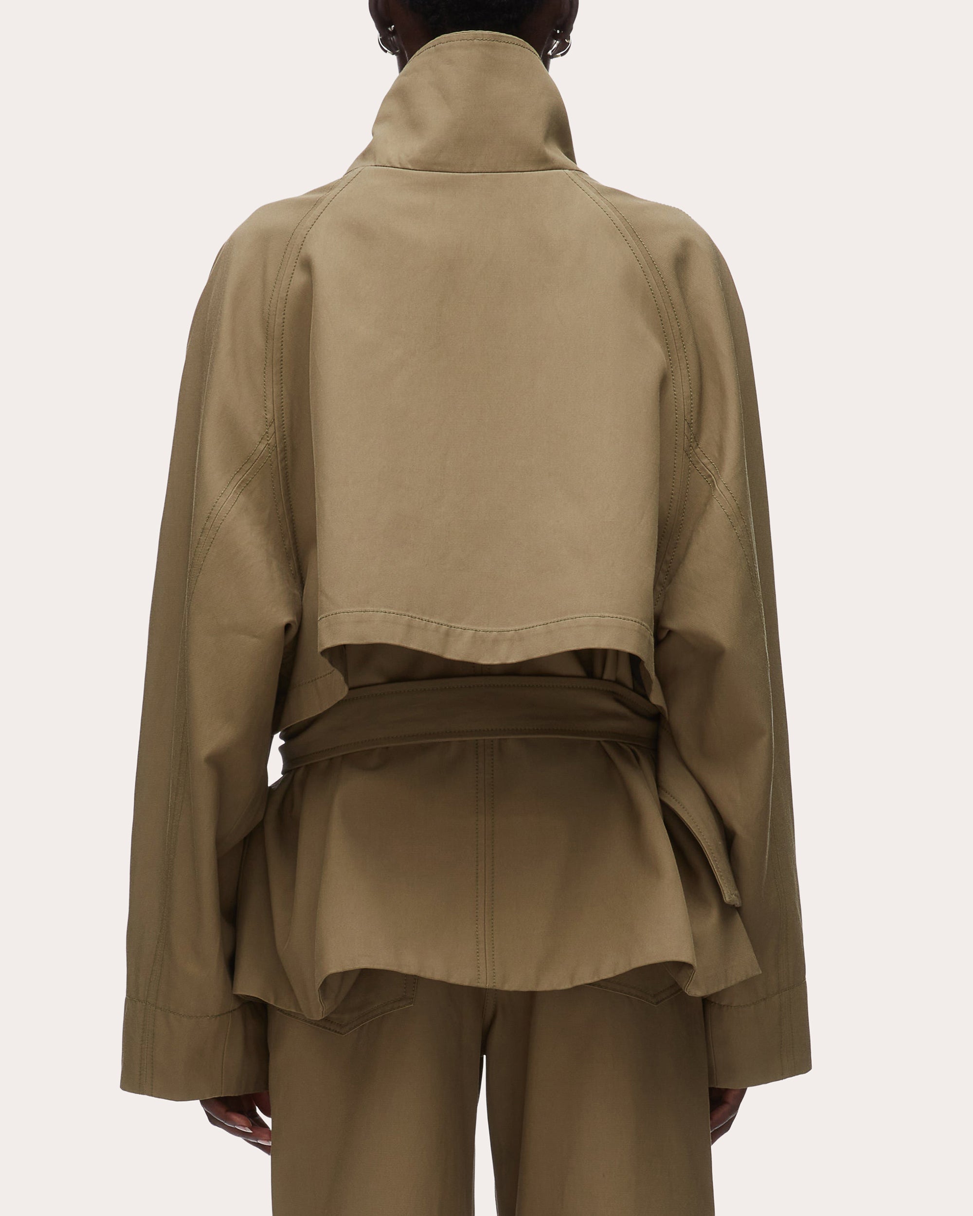 Twill Exaggerated Belted Utility Coat