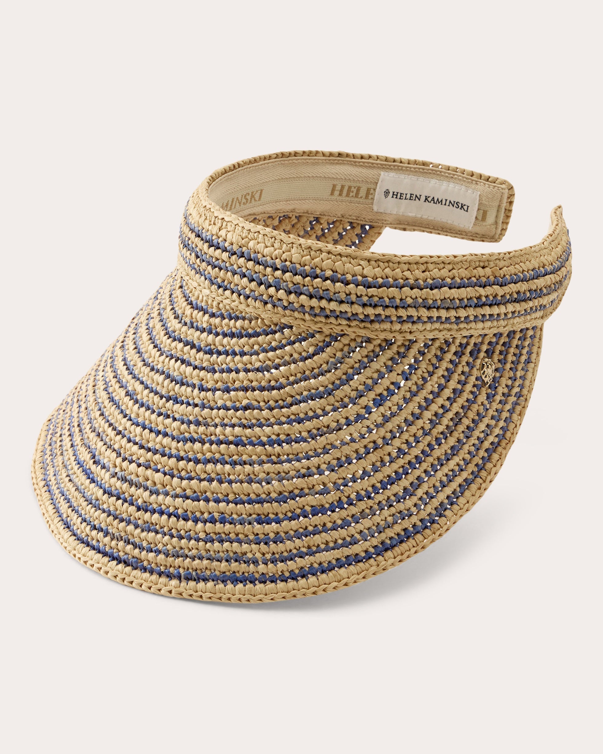 Sunlee Stripe Crocheted Raffia Visor | Olivela