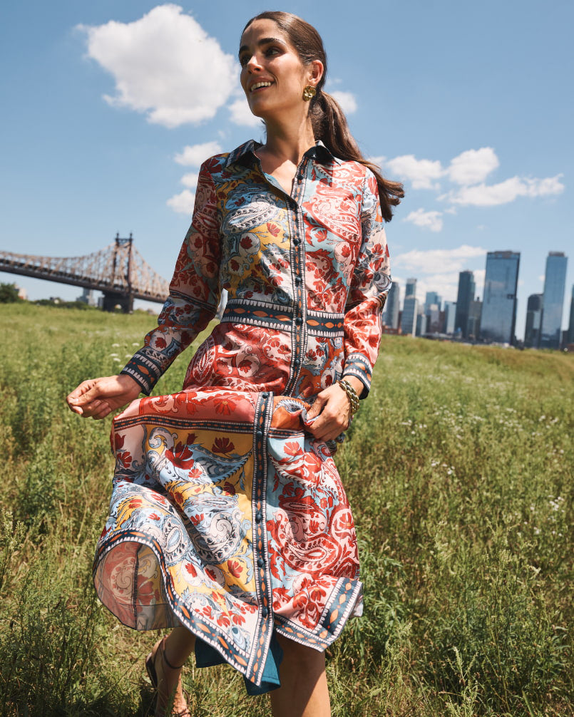 Casablanca Patchwork Twill Midi Shirt Dress