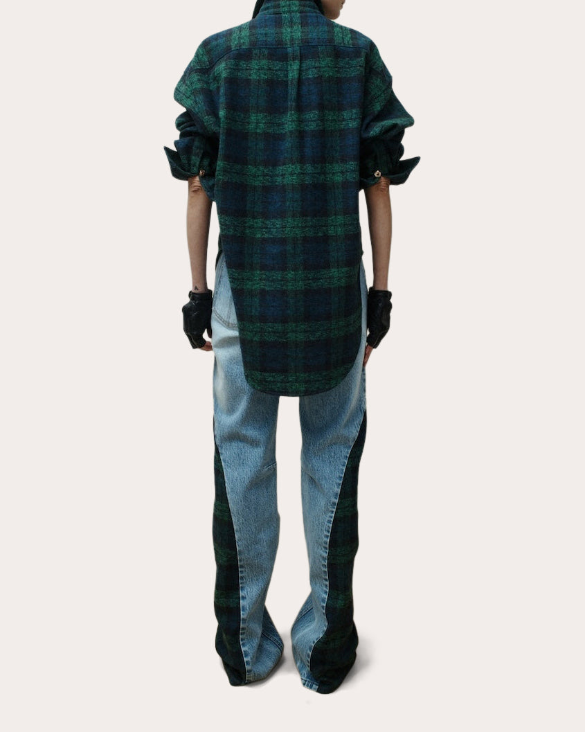 Ox Embellished Plaid High-Low Shirt