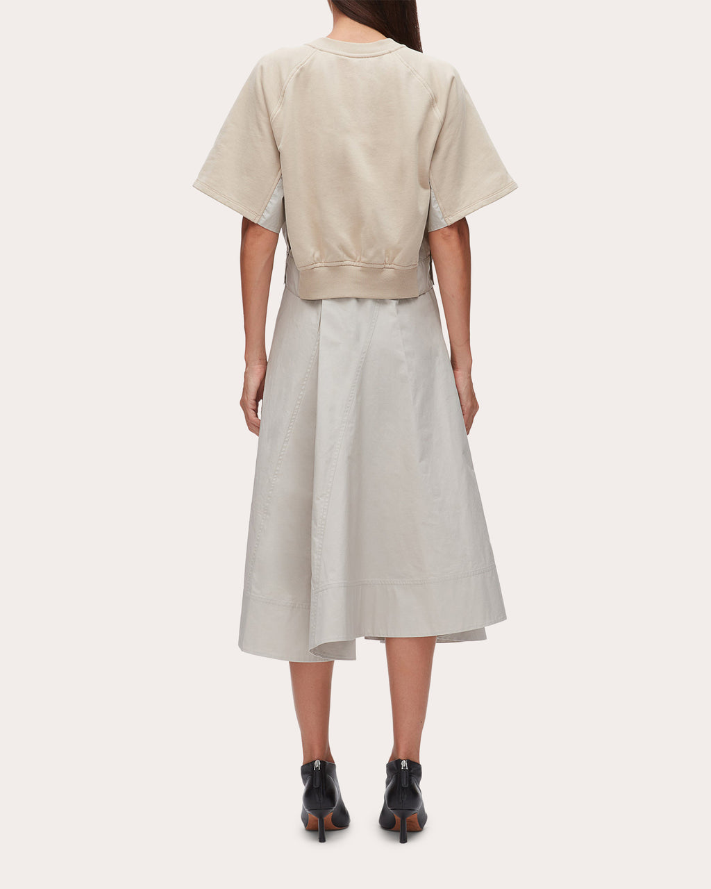 French Terry Poplin Combo Midi Dress