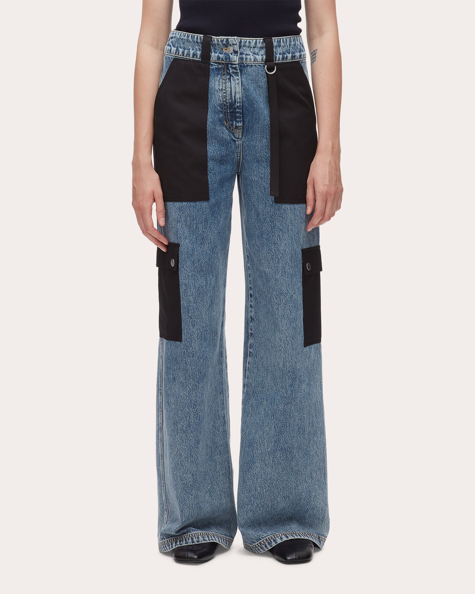 Denim Cargo Combo Wide-Leg Jeans
