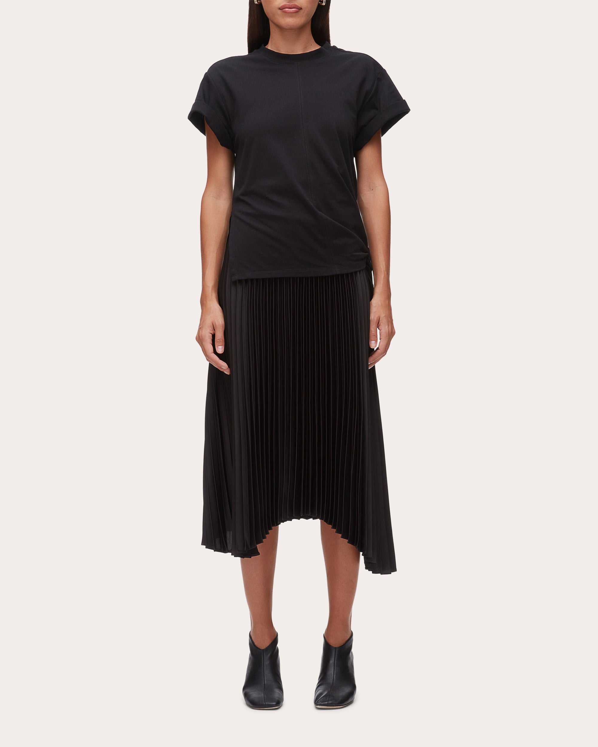 pleated t shirt dress boohoo Women's Petite Cotton Pleated Hem T-Shirt Mini Dress