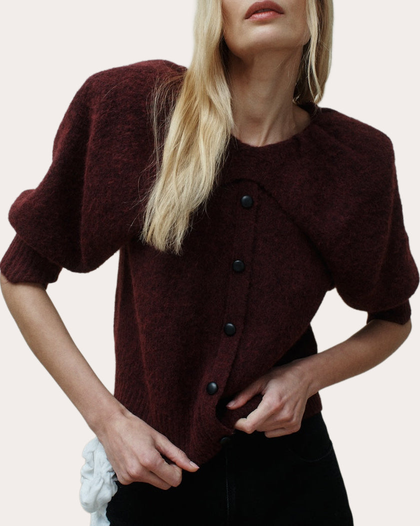 Fritz Puff-Sleeve Shawl Sweater