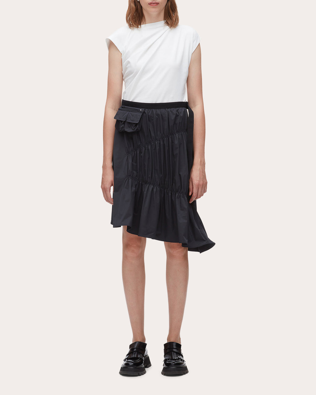Ripstop Shirred Asymmetric Skirt