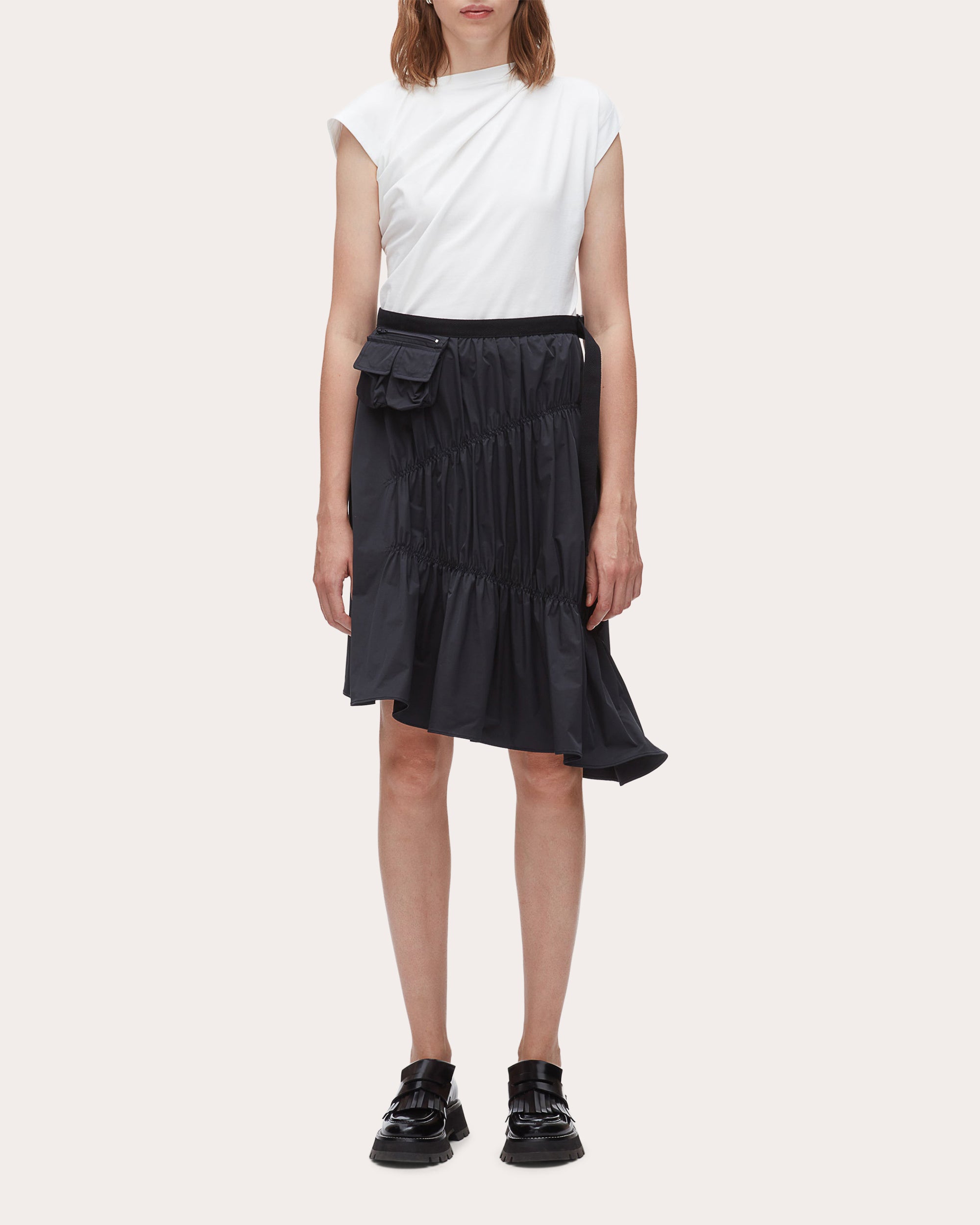Ripstop Shirred Asymmetric Skirt