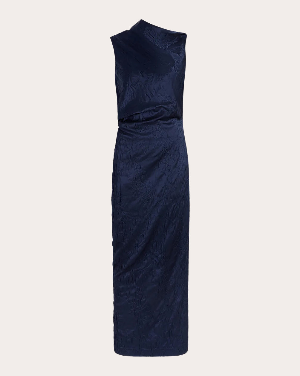 Satin Jacquard Asymmetric Drape Column Dress | Olivela Satin Jacquard Asymmetric Drape Column Dress | Olivela