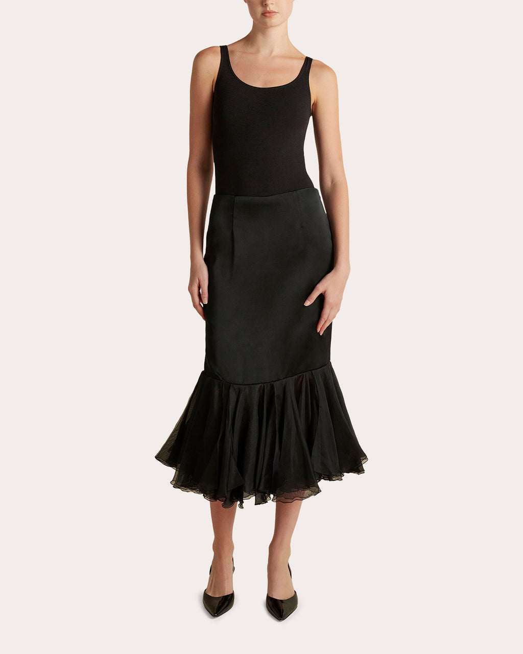 Cady Organza Flounced Pencil Skirt