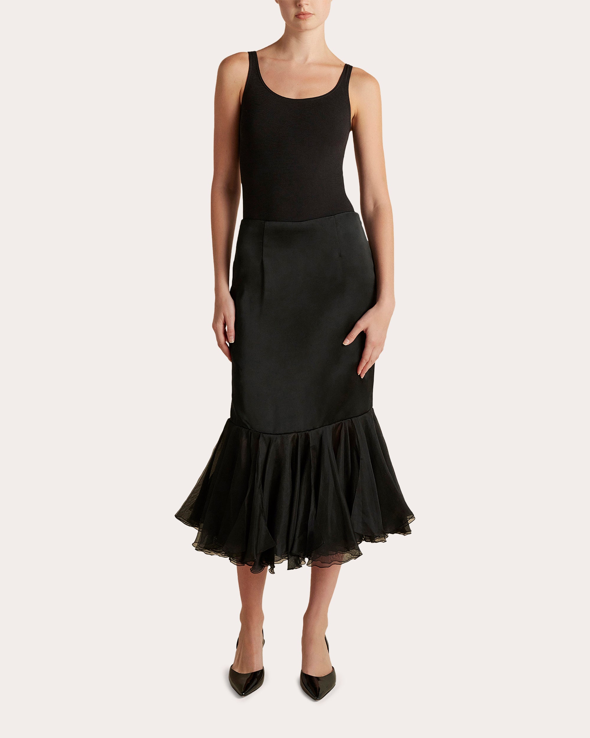Cady Organza Flounced Pencil Skirt