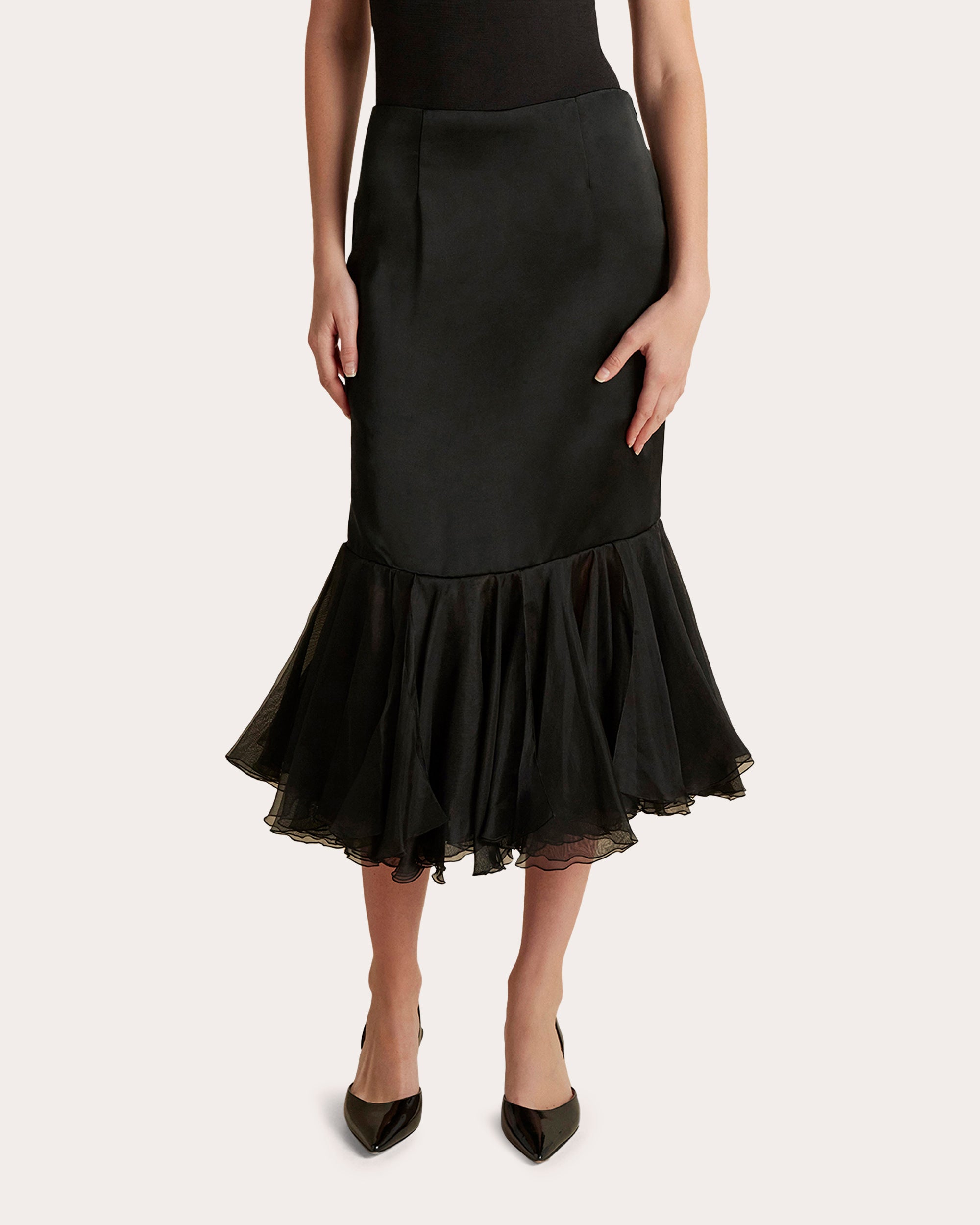 Cady Organza Flounced Pencil Skirt