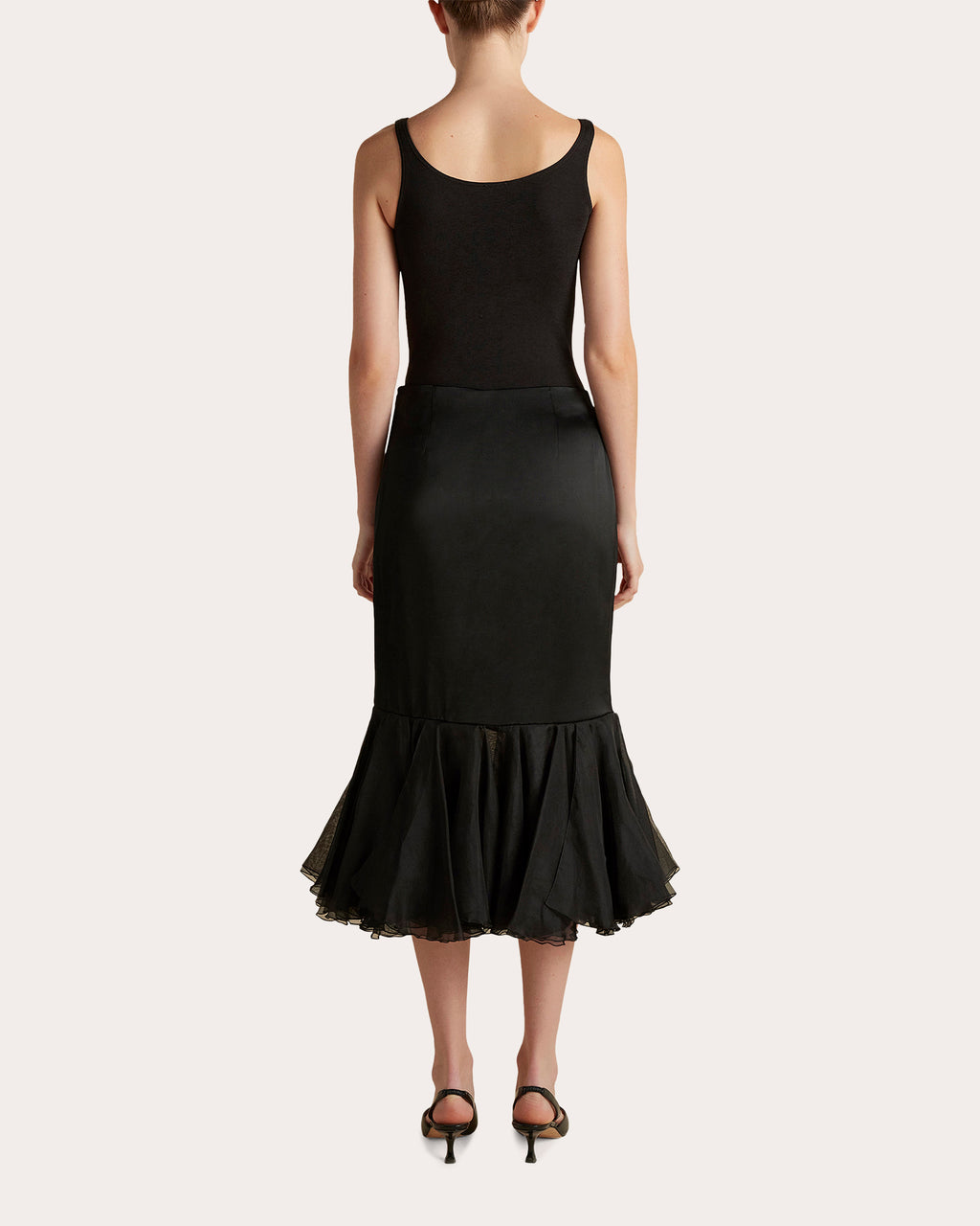 Cady Organza Flounced Pencil Skirt