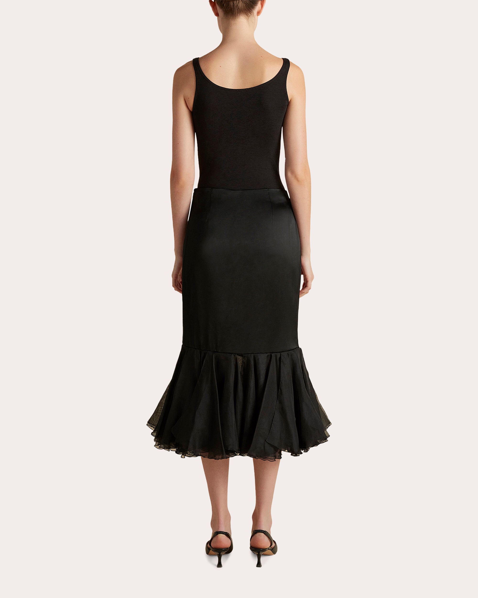 Cady Organza Flounced Pencil Skirt
