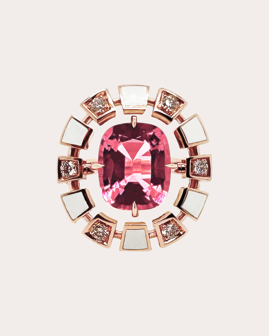 Pink Tourmaline & Diamond Frame Halo Ring