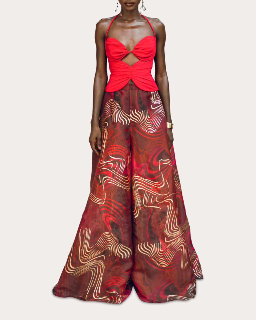 Oro Corda Foil Wide-Leg Pants