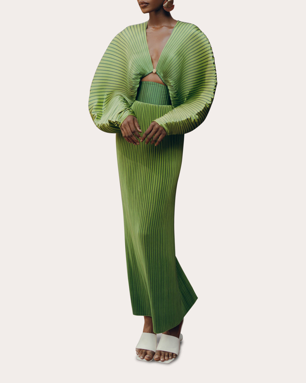 Beka Stripe Satin Pleated Corset Maxi Skirt