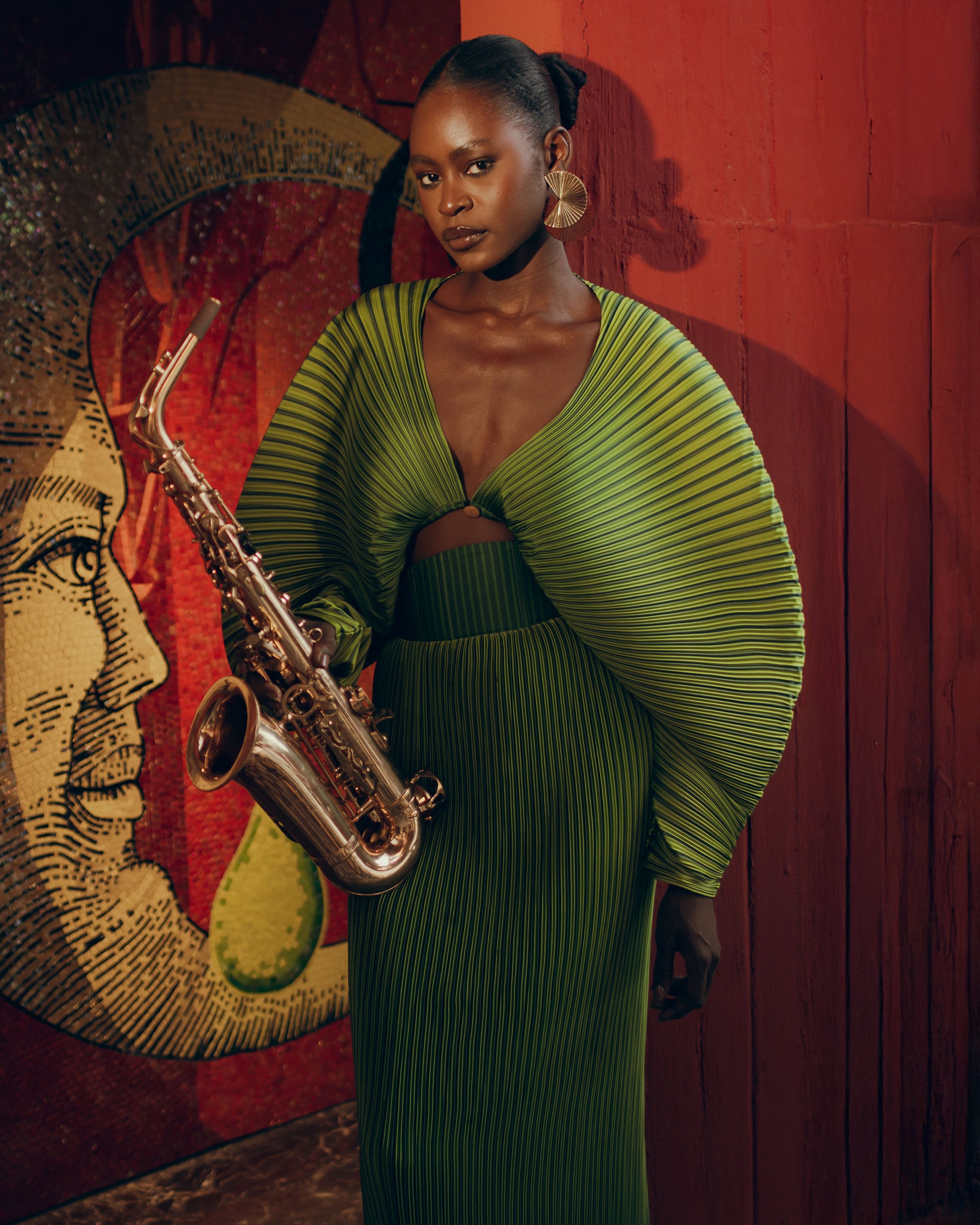 Balu Stripe Satin Pleated Crop Top