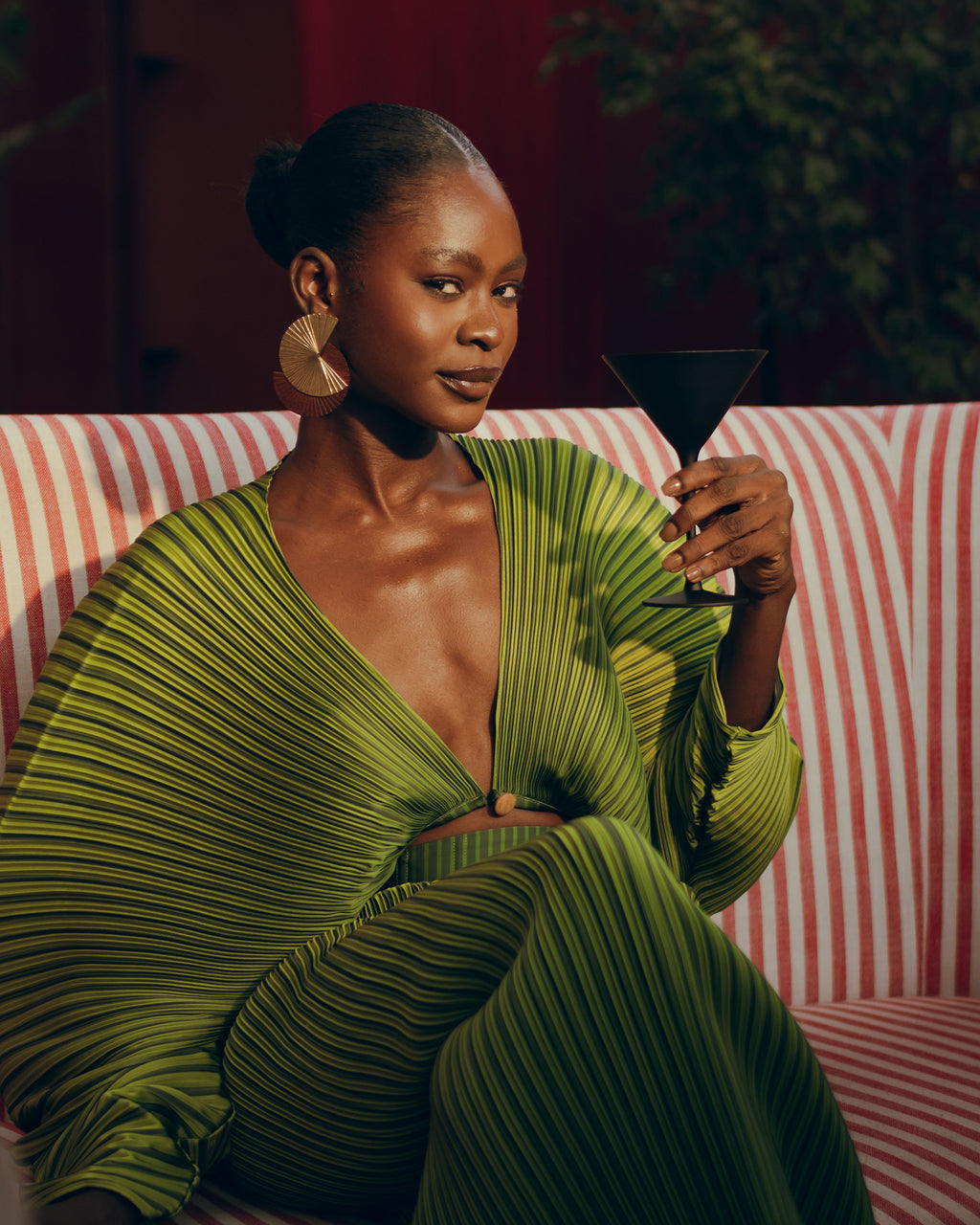 Balu Stripe Satin Pleated Crop Top