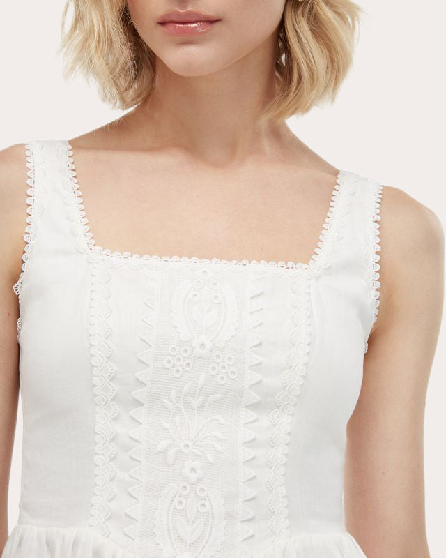 Alba Embroidered Cotton Corset Midi Dress