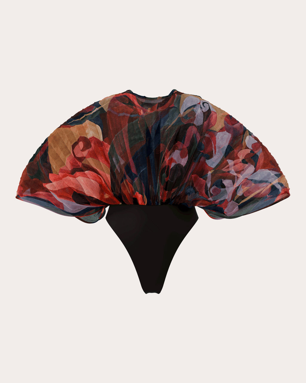 Sombra Printed Pleated Sheer Organza Bodysuit