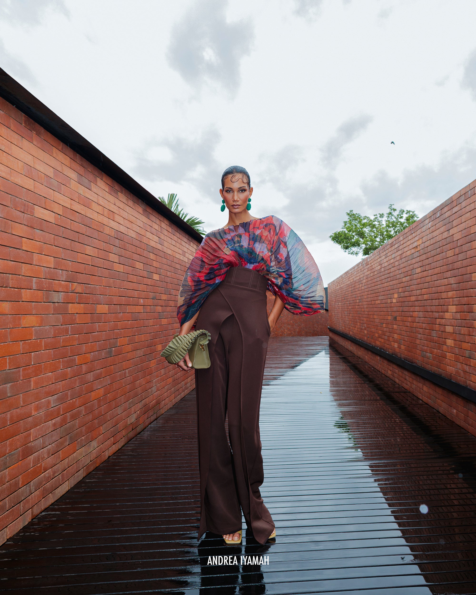 Sombra Printed Pleated Sheer Organza Bodysuit