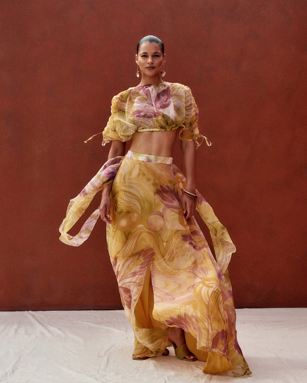 Ondu Vibra Mesh Shirred Crop Top