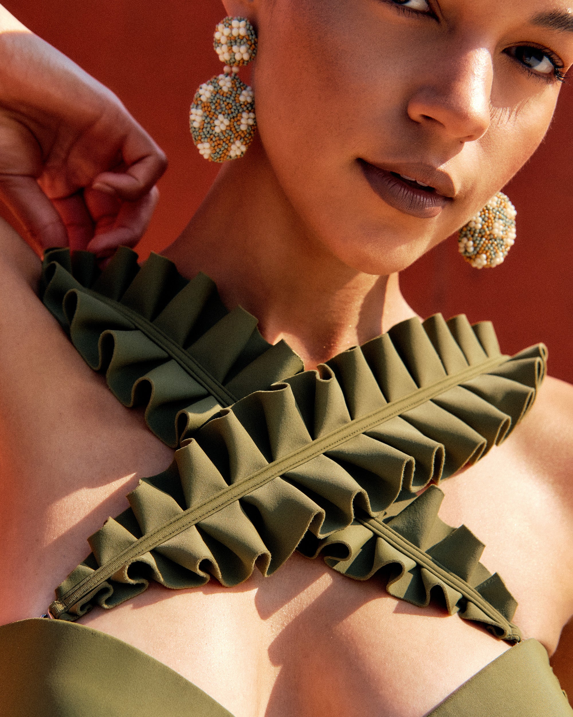 Kuji Pleated Ruffle Cutout One-Piece | Olivela