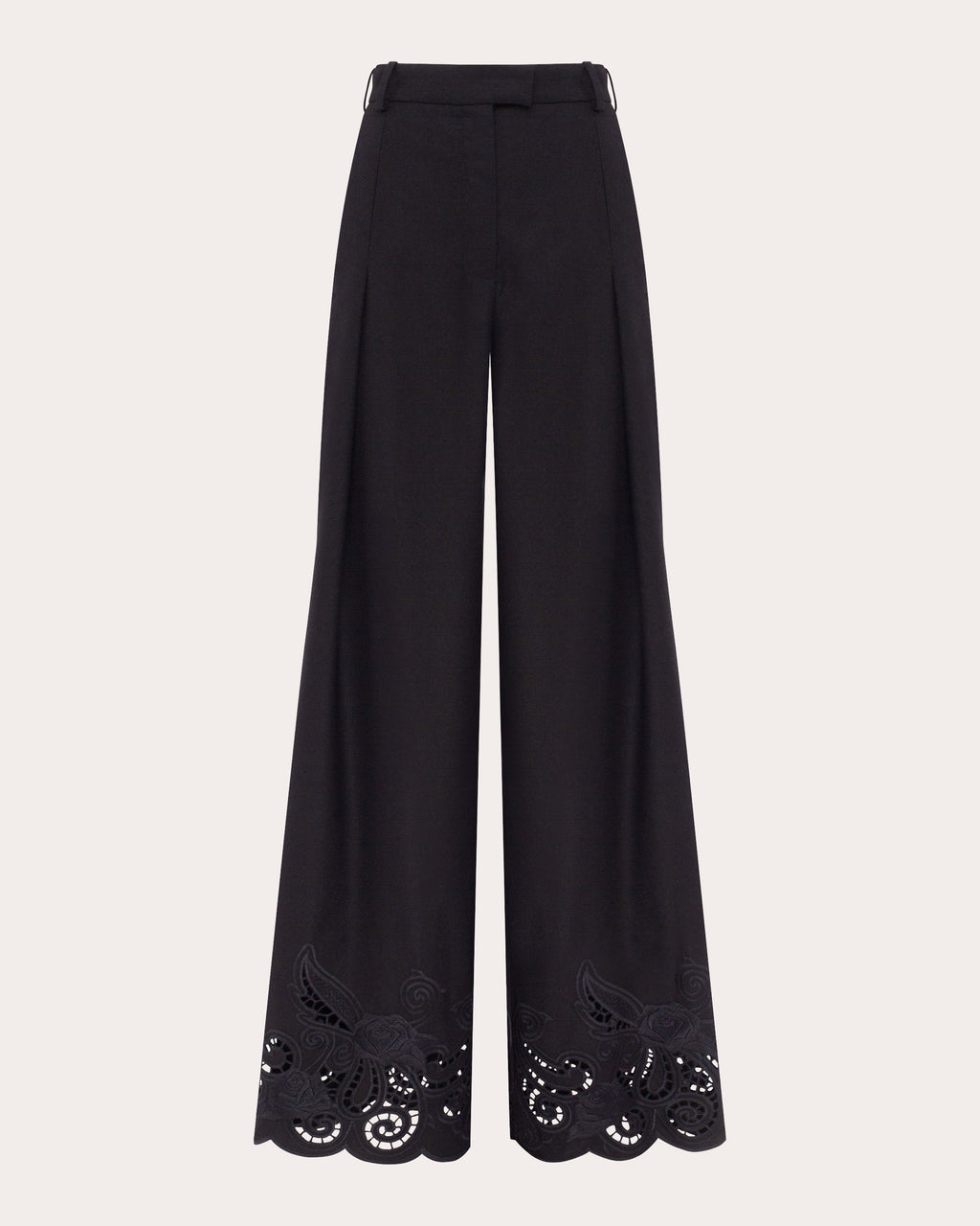 Black Rose Embroidered Cutwork Wide-Leg Pants